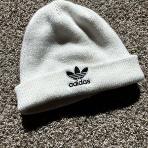 adidas White Knit Beanie with Black Trefoil